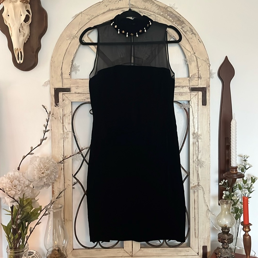 Vintage 90s Velvet and Silk Beaded Shift Dress